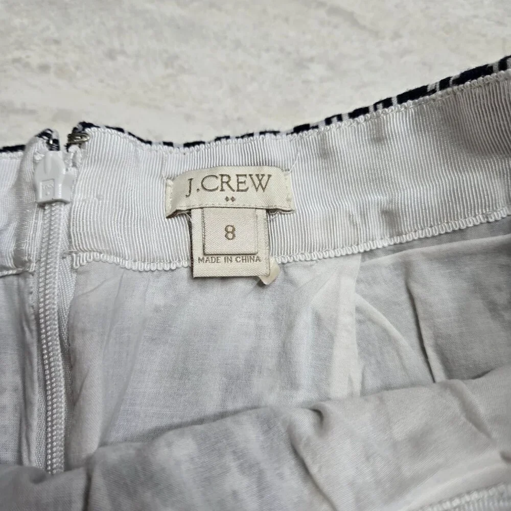 J.Crew Skirt‎ Womens 8 Blue White Geometric Textured Lined Zip Pockets Pleated